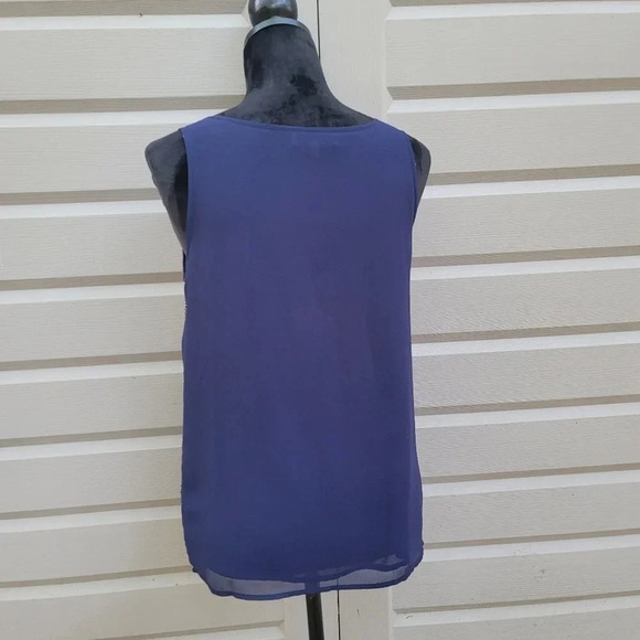 Jennifer Lopez Flowing Elegant Evening Beaded Fully Lined Tank Top Blouse Blue S - Picture 6 of 8